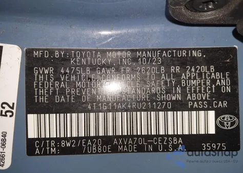 2024 Toyota Camry Se z USA, uszkodzony, nr VIN 4T1G11AK4RU211270